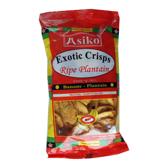 Asiko Exotic Crisps Ripe Plantain - Mild Chilli Flavour - 75g