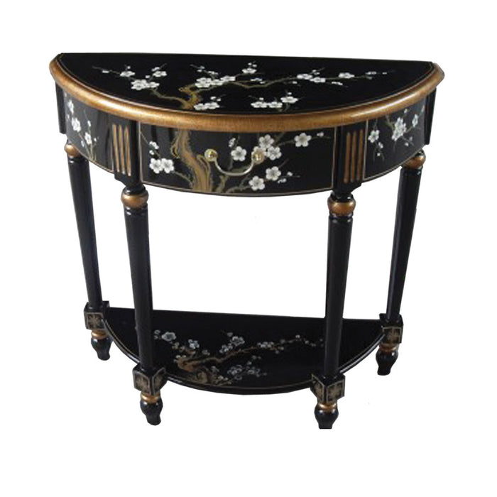 Black Lacquer Handpainted Furniture - Blossom Half Moon Table