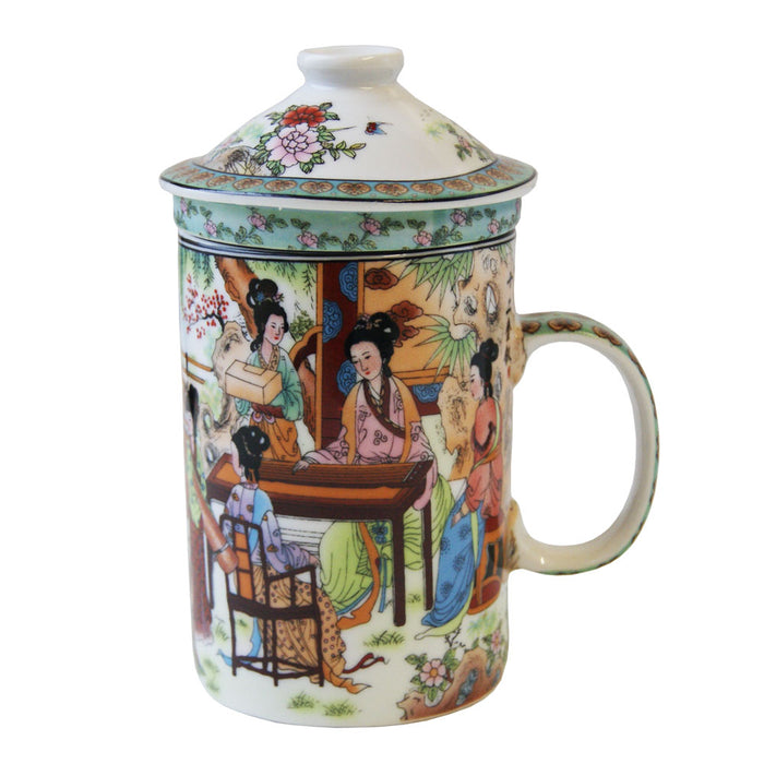 Three Piece Chinese Tea Infuser Mug - Ladies in Garden Design