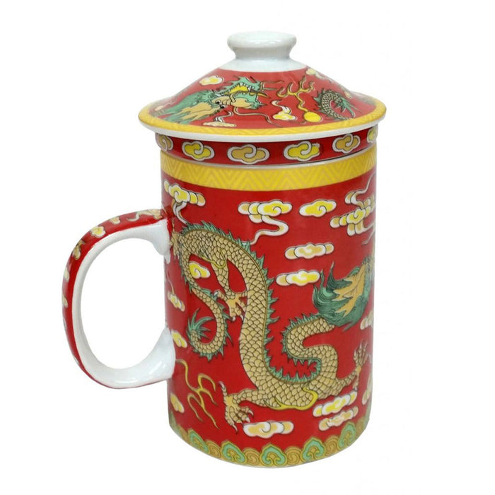 Three Piece Chinese Tea Infuser Mug - Red Dragon Design