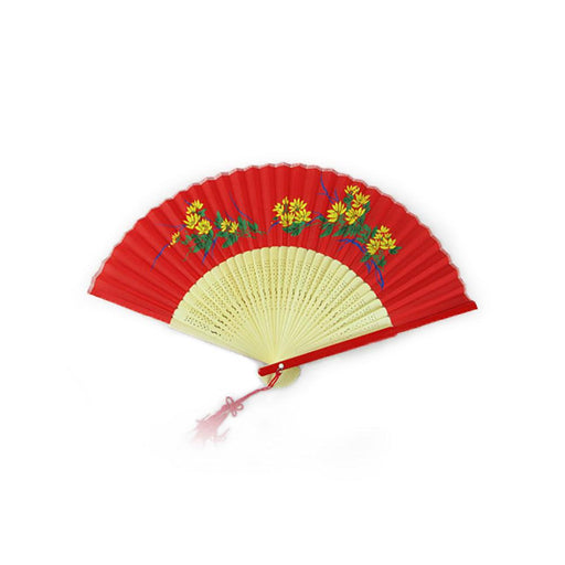 Chinese Red Cotton Fan - Floral Design