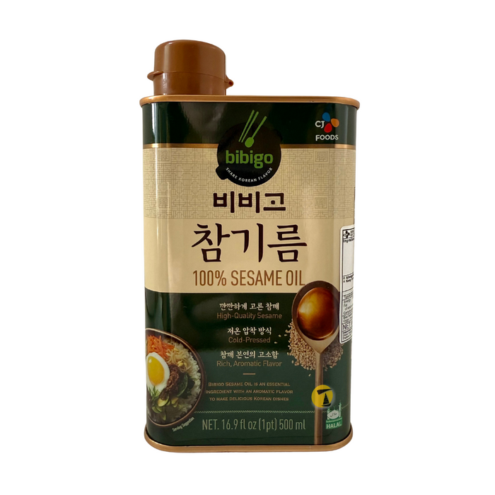 Bibigo 100% Sesame Oil container on a white background
