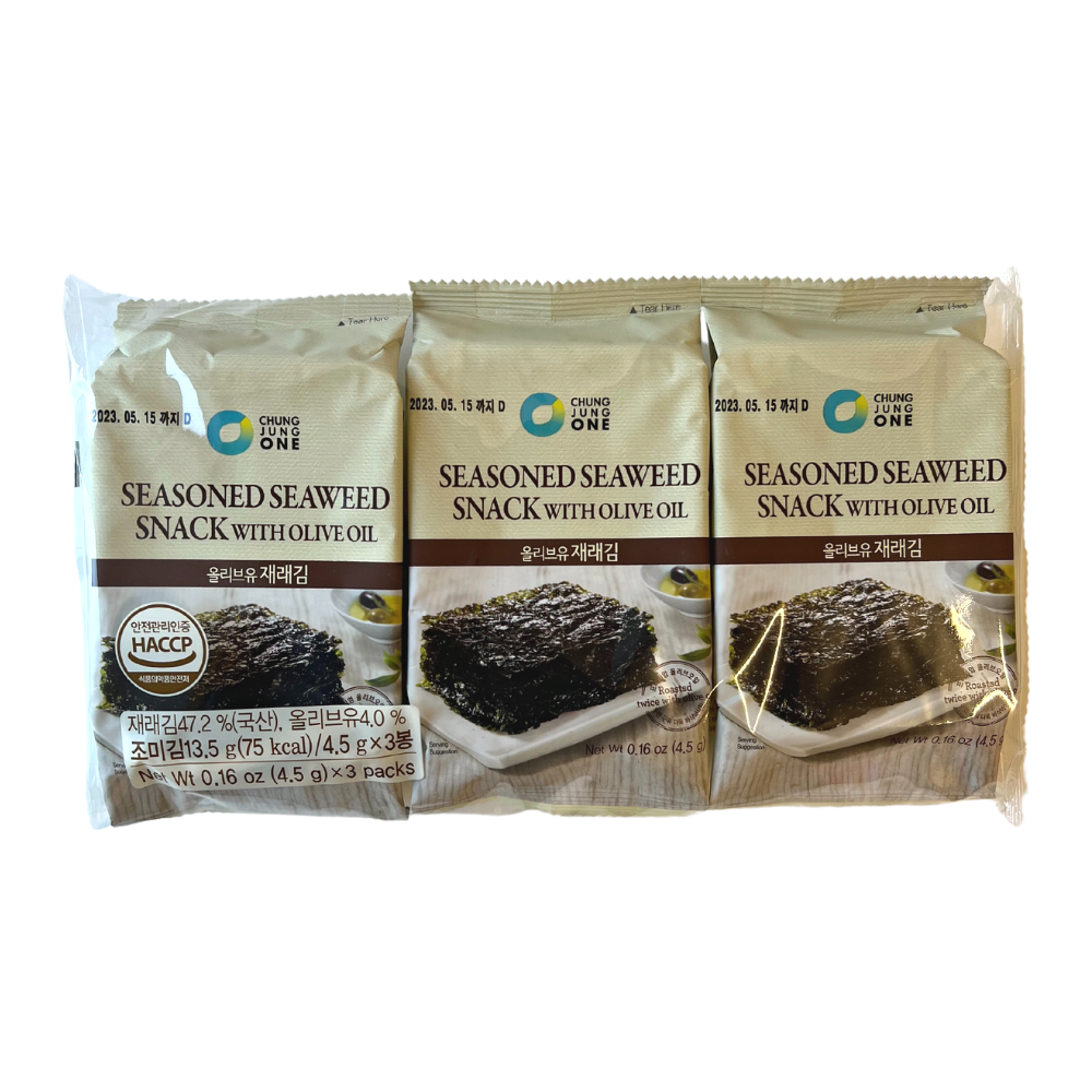 Chung Jung One Seasoned Seaweed Snack with Olive Oil 3x4.5g