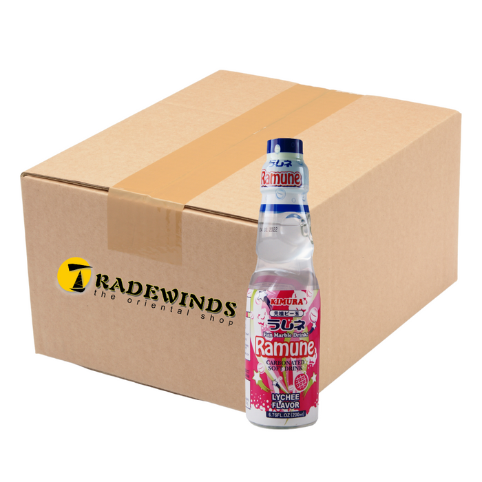 Kimura Ramune Carbonated Lychee Flavour Soft Drink - 18x200ml
