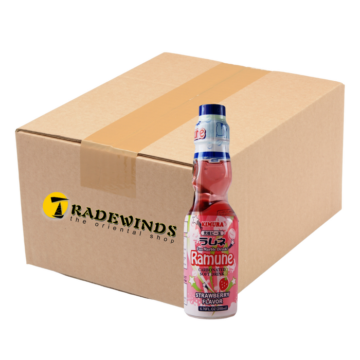 Kimura Ramune Carbonated Strawberry Flavour Soft Drink - 18x200ml