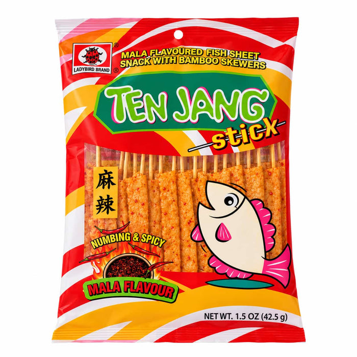 Ladybird Ten Jang Fish Stick Snack Mala Flavour - 42.5g