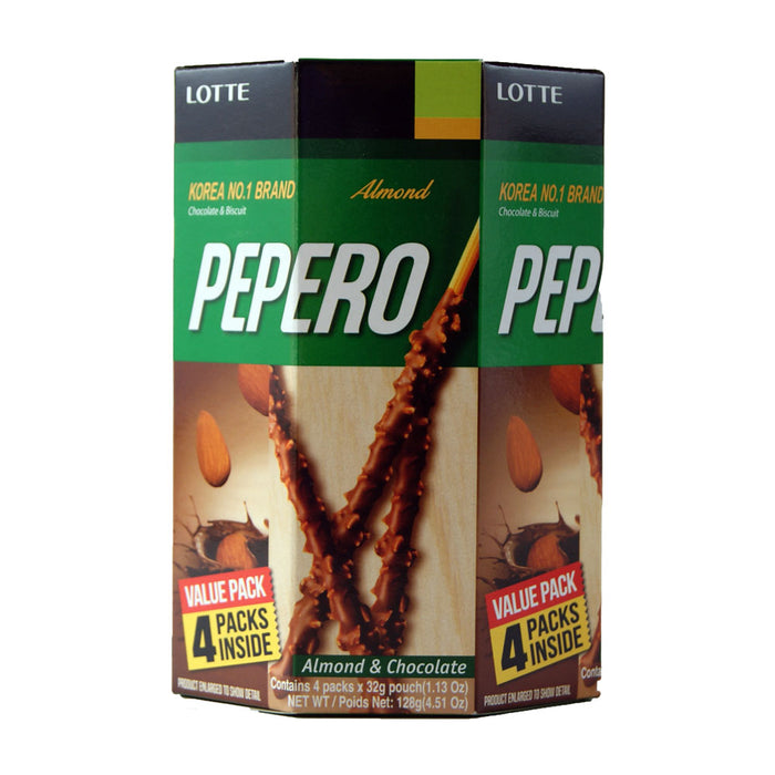 Lotte Pepero Biscuit Sticks Almond & Chocolate Flavour - 128g Shaped Box