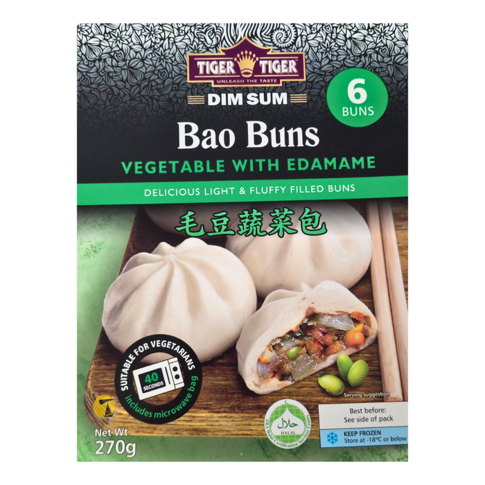 Tiger Tiger Bao Buns (6 Buns) Vegetable with Edamame - 270g [FROZEN]