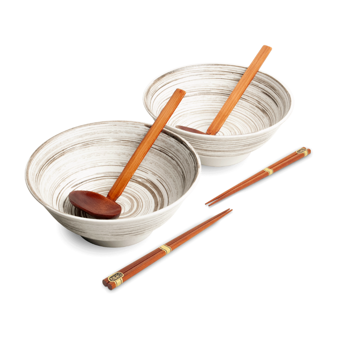 Ramen Bowl with Chopsticks & Spoon - Set of 2 - Uzu White