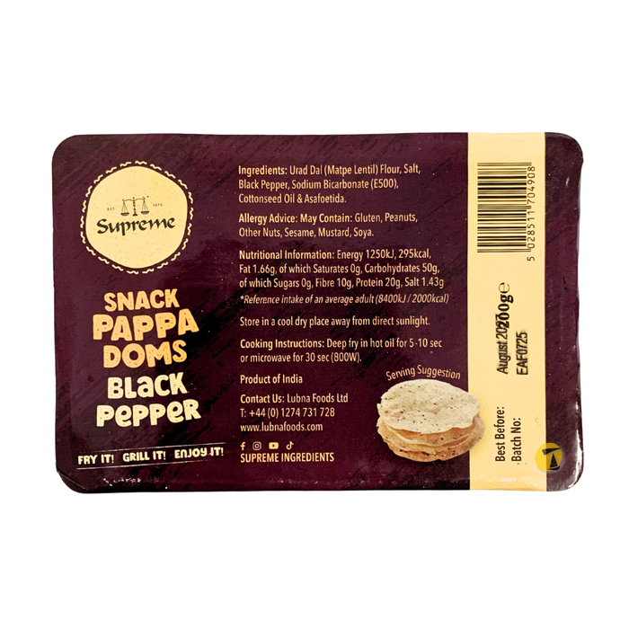 Supreme Snack Pappadoms Black Pepper - 200g