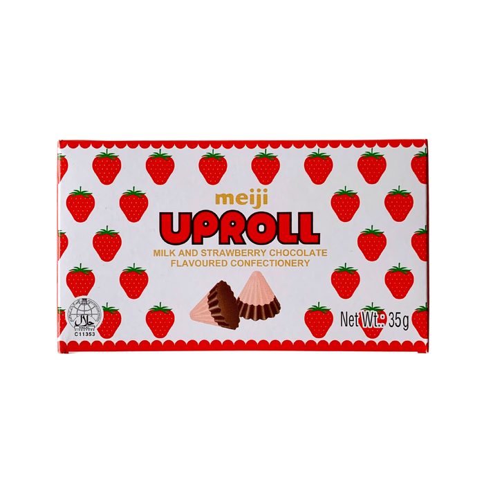 Meiji Uproll Milk And Strawberry Chocolate Flavour Confectionery 35g - BB: 30/11/2024