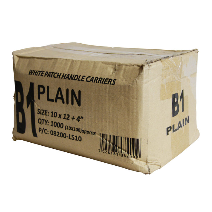 B1 Plain White Patch Handle Carriers - 1000 pcs