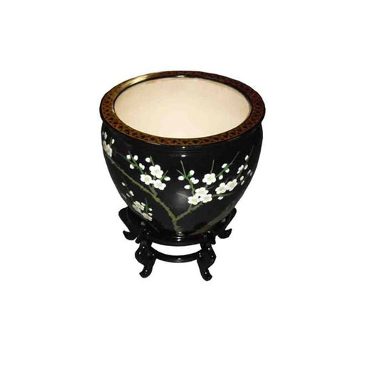 oriental plant pots uk Black Lacquer Handpainted Blossom Plant Pot — Tradewinds Oriental Shop