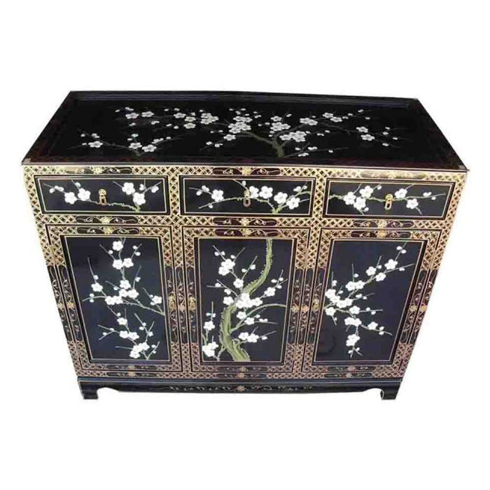Black Lacquer Handpainted Blossom Sideboard