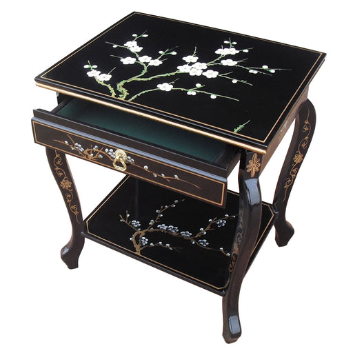 Black Lacquer Handpainted Furniture - Blossom End Table