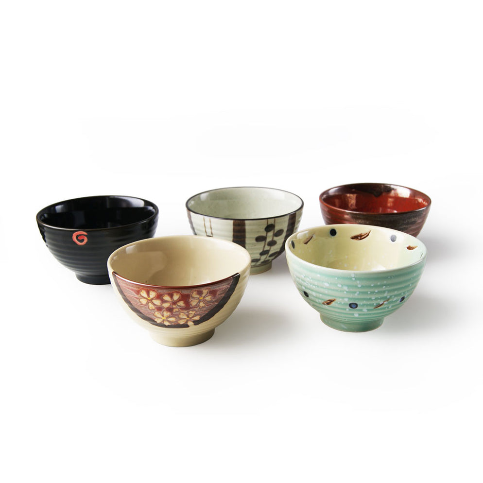 Set of 5 Ceramic Rice Bowls Patterned — Tradewinds Oriental Shop