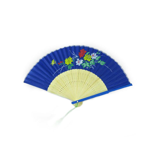 Chinese Blue Cotton Fan - Floral Design