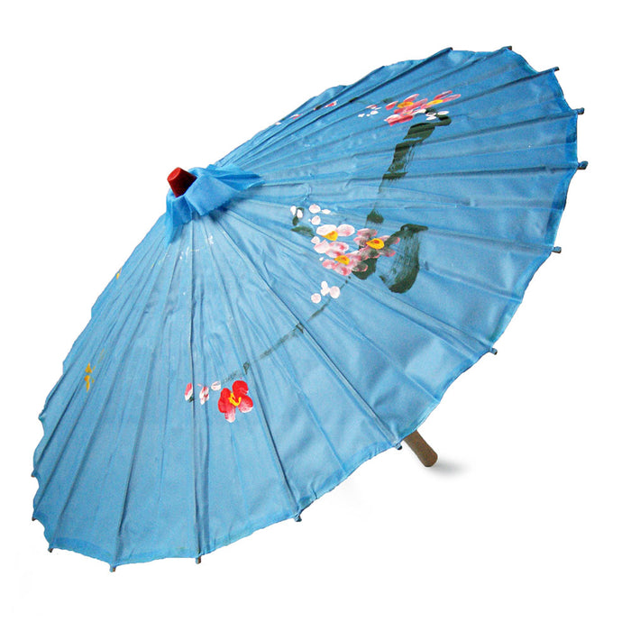 Chinese Floral Cloth Parasol - Sky Blue