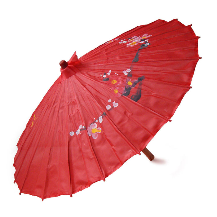 Chinese Floral Cloth Parasol - Red