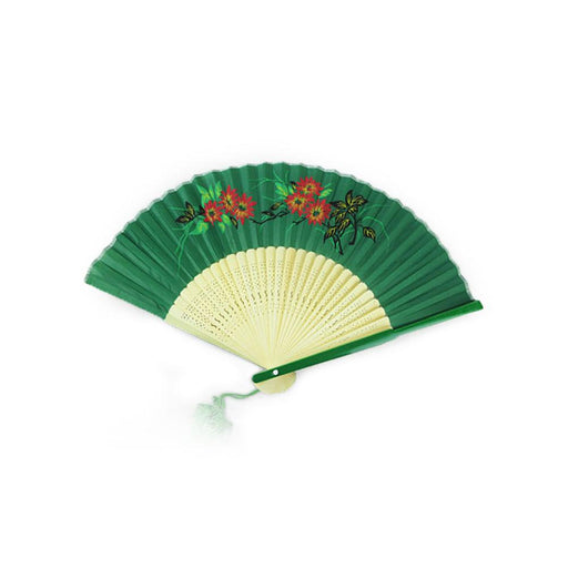 Chinese Green Cotton Fan - Floral Design
