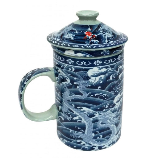 Three Piece Chinese Tea Infuser Mug - Two Dragons Design