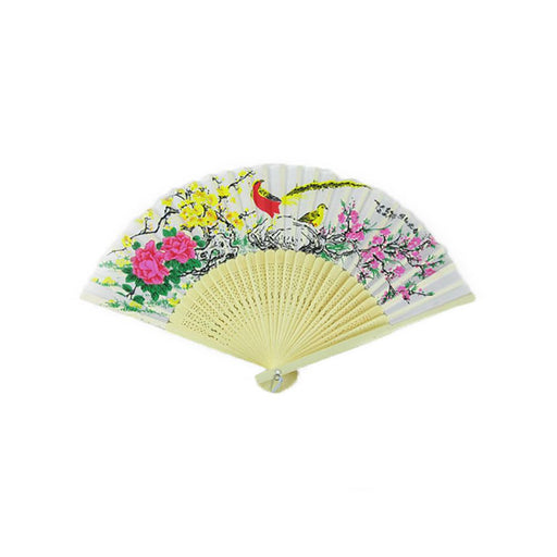 Chinese White Cotton Fan - Flower & Bird Design 