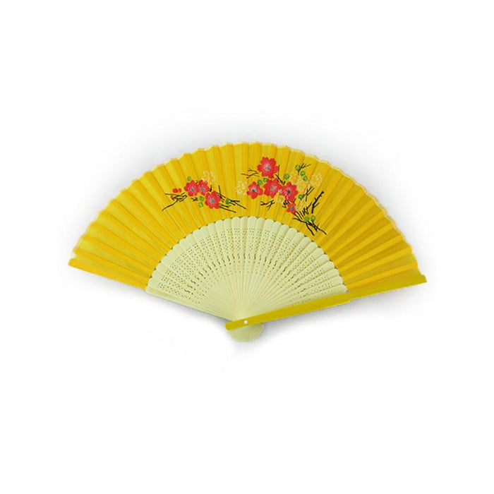 Chinese Yellow Cotton Fan - Floral Design