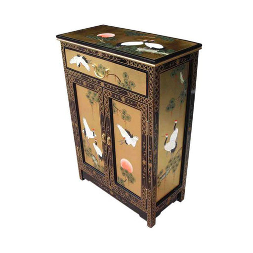 Cranes Design Gold Lacquer Cabinet