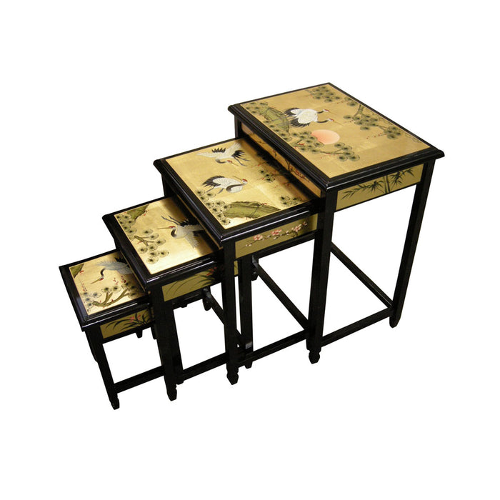 Cranes Design Gold Lacquer Nest of Tables