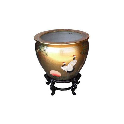 oriental plant pots uk Cranes Design Gold Lacquer Plant Pot — Tradewinds Oriental Shop