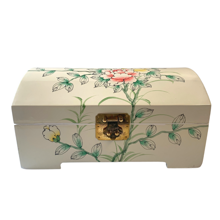 Floral Design White Lacquer Jewellery Box