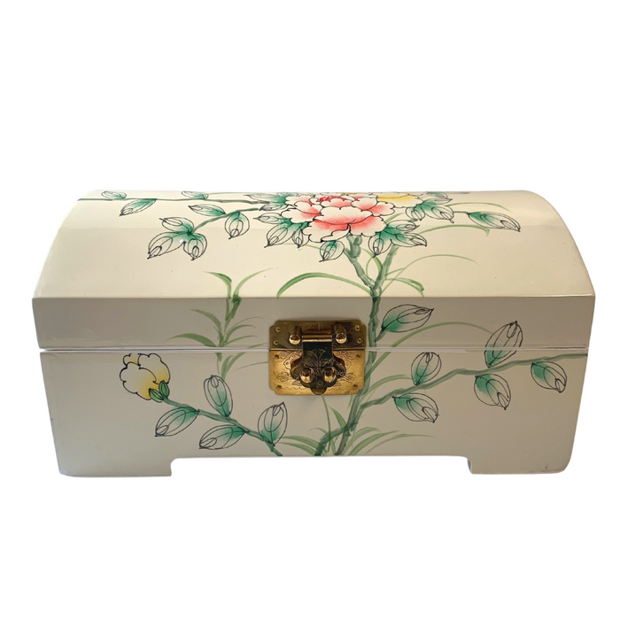 Floral Design White Lacquer Jewellery Box — Tradewinds Oriental Shop