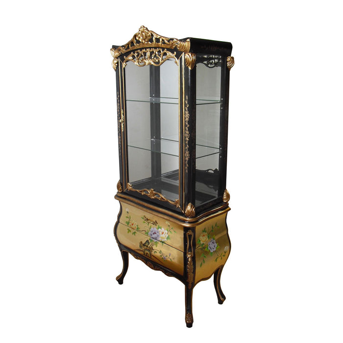 Gold Lacquer Display Cabinet with Drawer