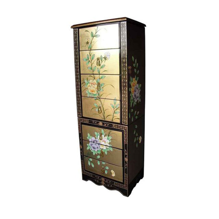 Gold Lacquer Floral Jewellery Armoire