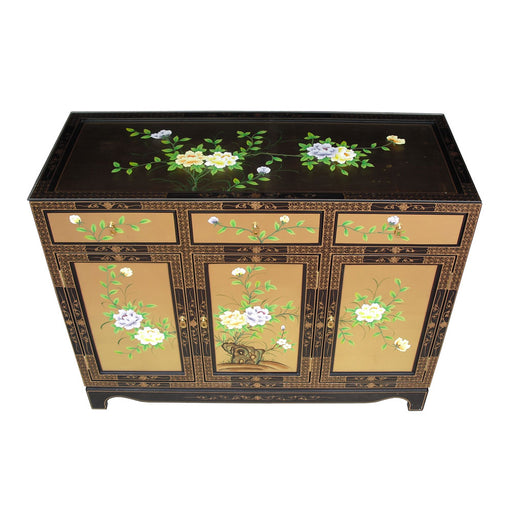 Gold Lacquer Sideboard with Glass Top