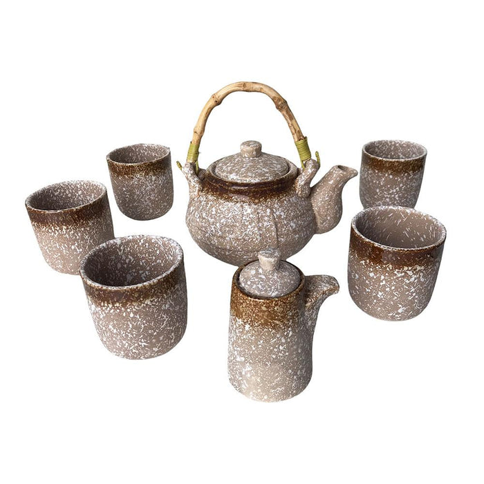 Japanese Ceramic 7 Piece Tea set - Beige Speckled Design