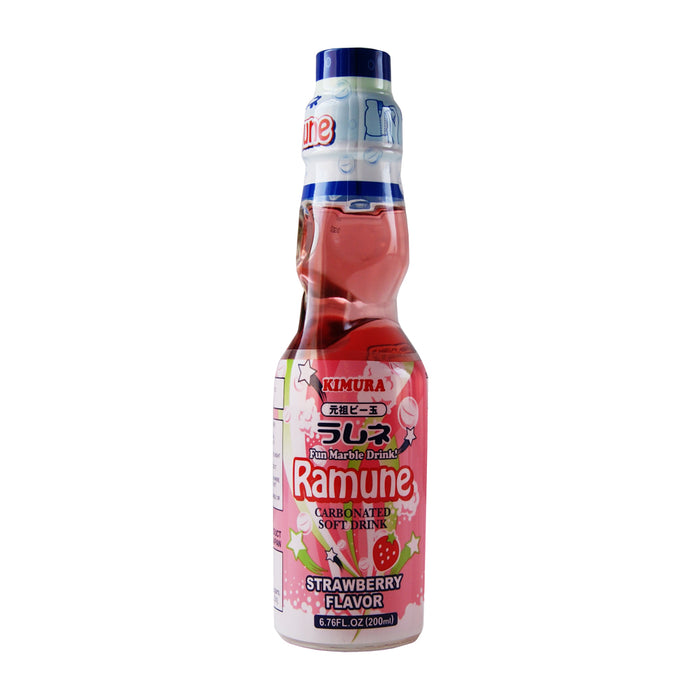 Kimura Ramune Carbonated Strawberry Flavour Soft Drink - 200ml