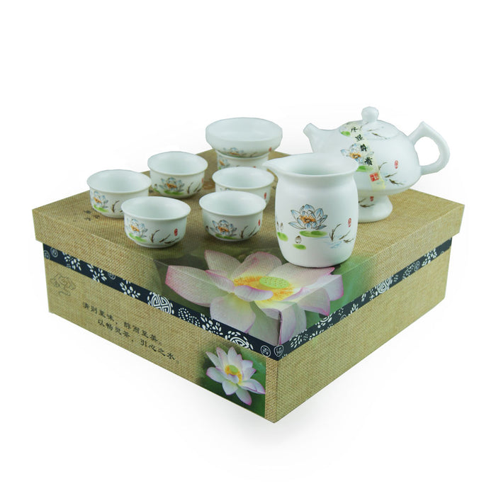 Luxury 10 Piece Porcelain Tea Set - Lotus Flower