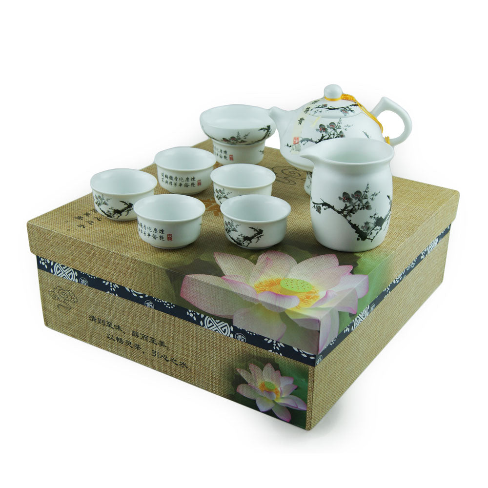 Luxury 10 Piece Porcelain Tea Set - Plum Blossom — Tradewinds Oriental Shop
