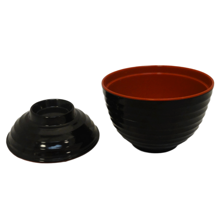 Melamine Black & Red Miso Soup Bowl with Lid