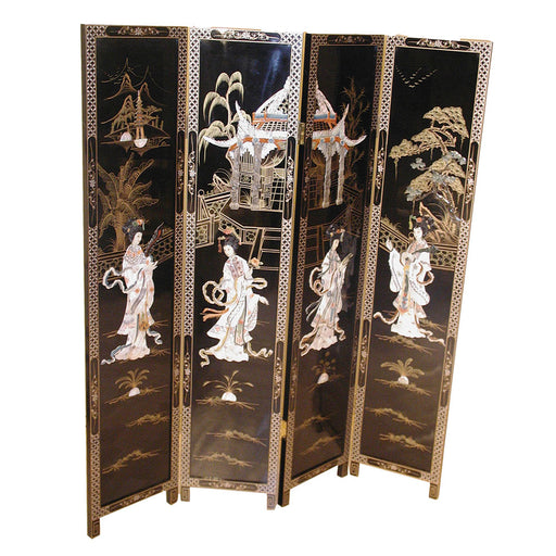 Mother of Pearl Black Lacquer 4 Panel Screen