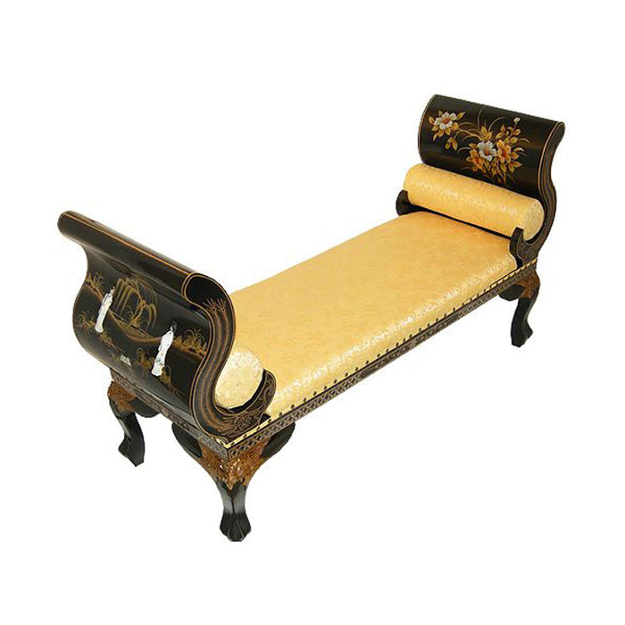 Mother of Pearl Black Lacquer Bench with Gold Inlaid Cushion