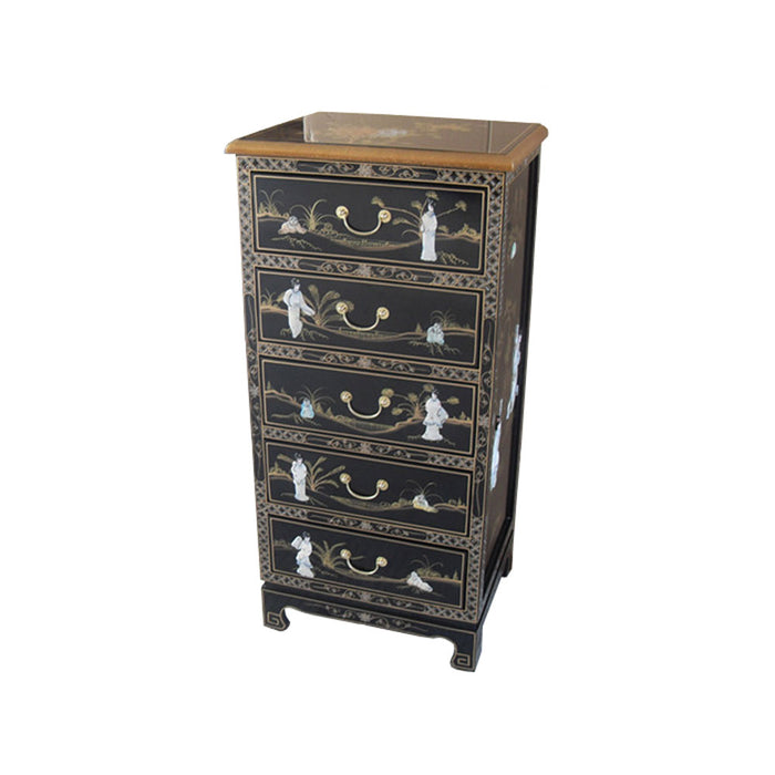Mother of Pearl Black Lacquer Chest of 5 Drawers