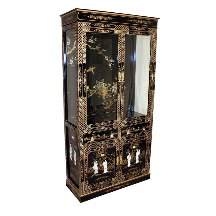 Mother of Pearl Black Lacquer Display Cabinet with Lighting