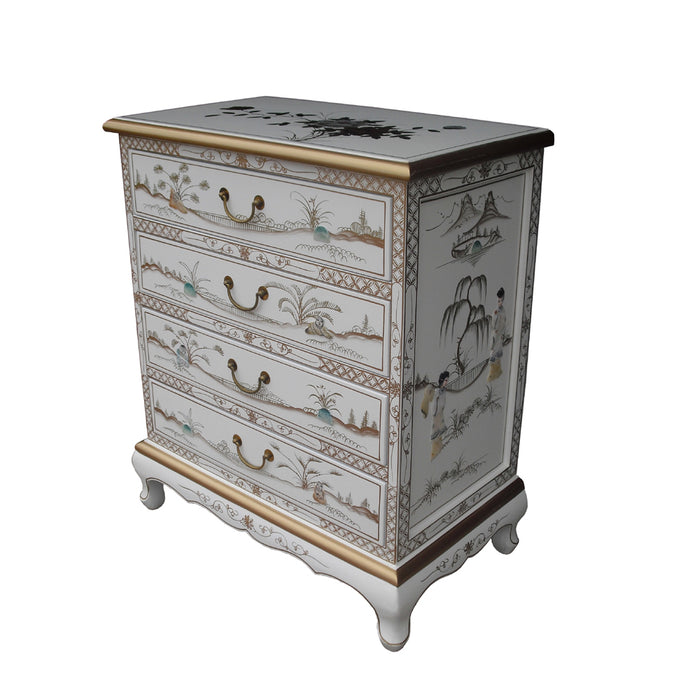 Mother of Pearl White Lacquer Chest of 4 Drawers