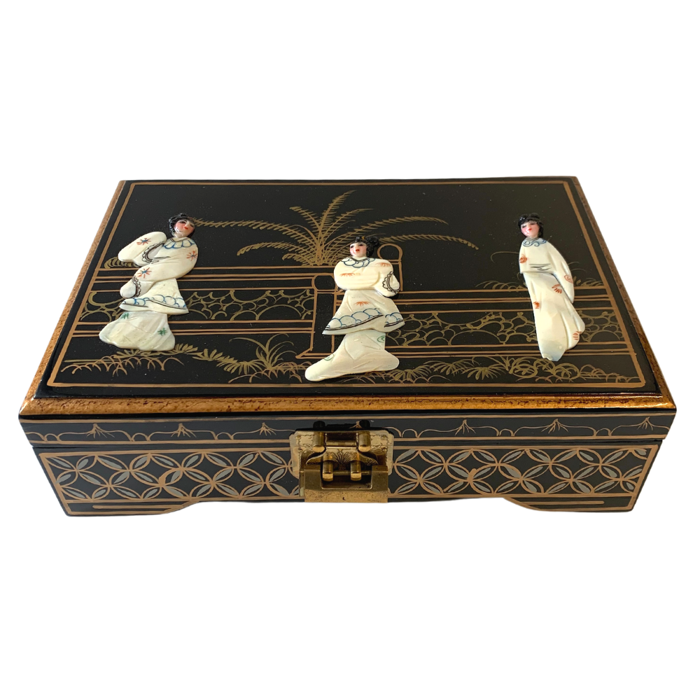 Mother of Pearl Black Lacquered Jewellery Box Ladies Design ...