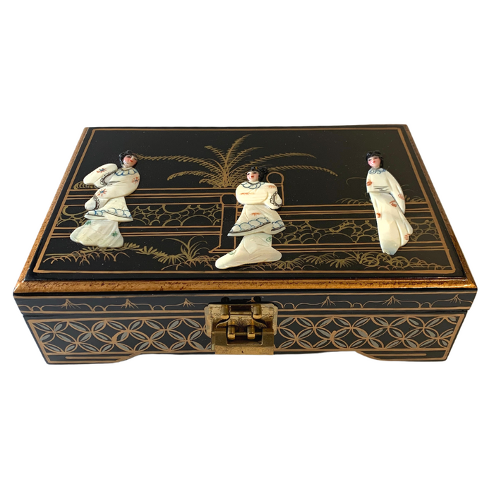 Mother of Pearl Black Lacquered Jewellery Box Ladies Design