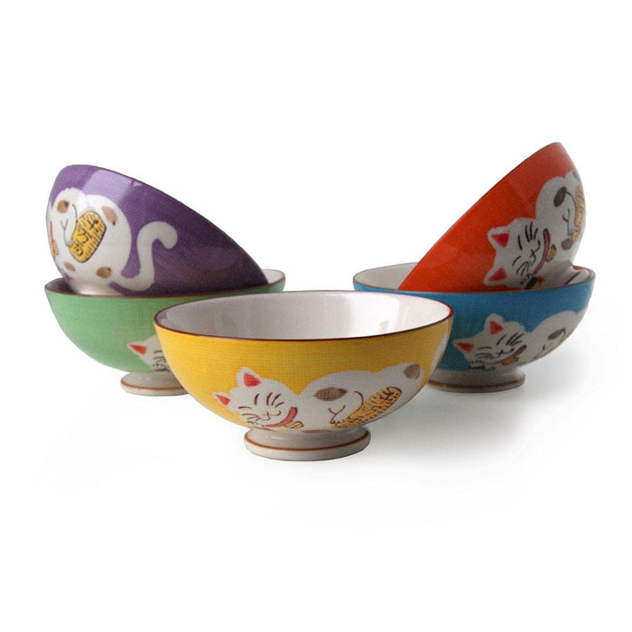 Multi-colour Cat Design Small Bowl - Set of 5