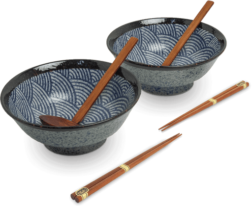 Ramen Bowl with Chopsticks & Spoon - Set of 2 - Japanese Wave