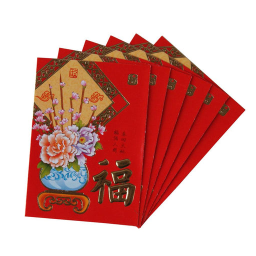 6 Chinese New Year Envelopes - Blue Flower Vase Design